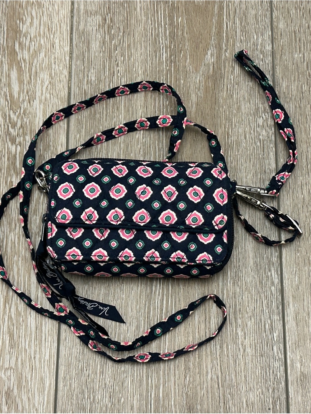 Vera Bradley All In One Crossbody Bag Wallet Petal Dots Pattern Retired